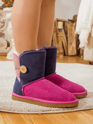 Color Block Side Button Suede Boot - Fuchsia