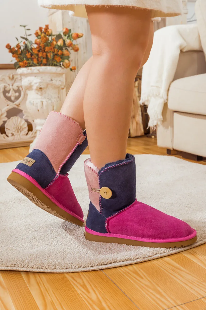 Color Block Side Button Suede Boot - Fuchsia