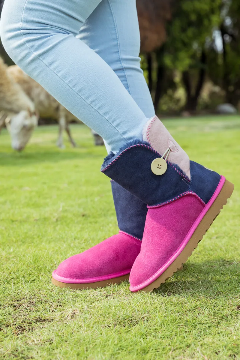 Color Block Side Button Suede Boot - Fuchsia