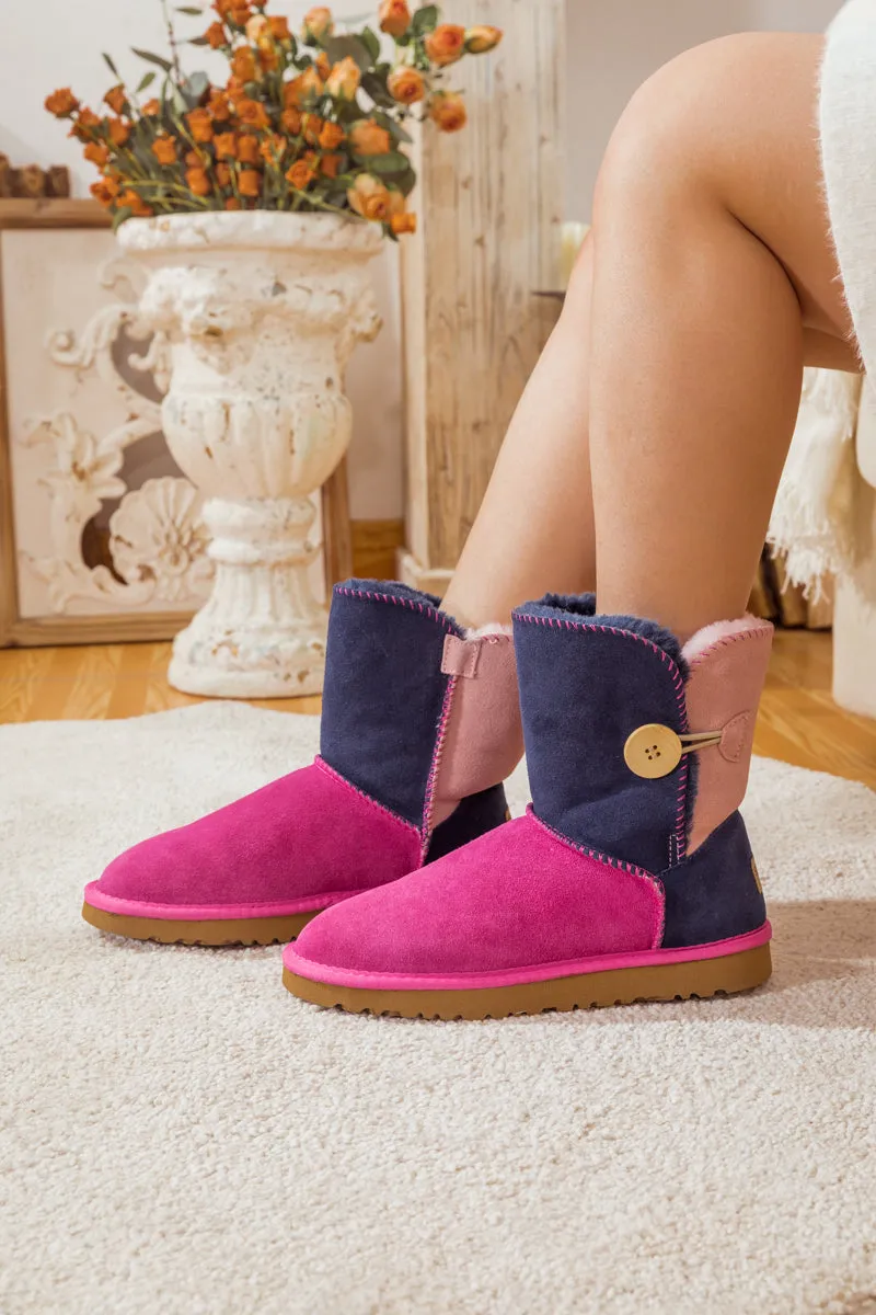 Color Block Side Button Suede Boot - Fuchsia