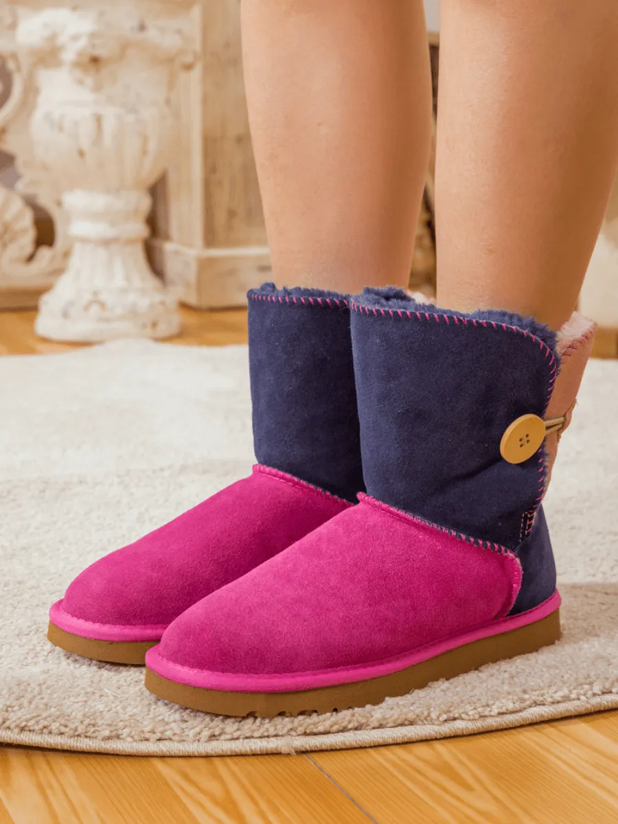 Color Block Side Button Suede Boot - Fuchsia