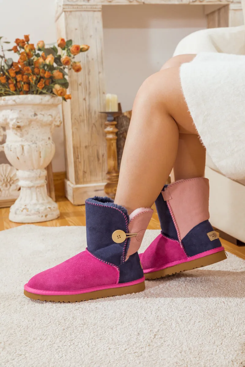 Color Block Side Button Suede Boot - Fuchsia