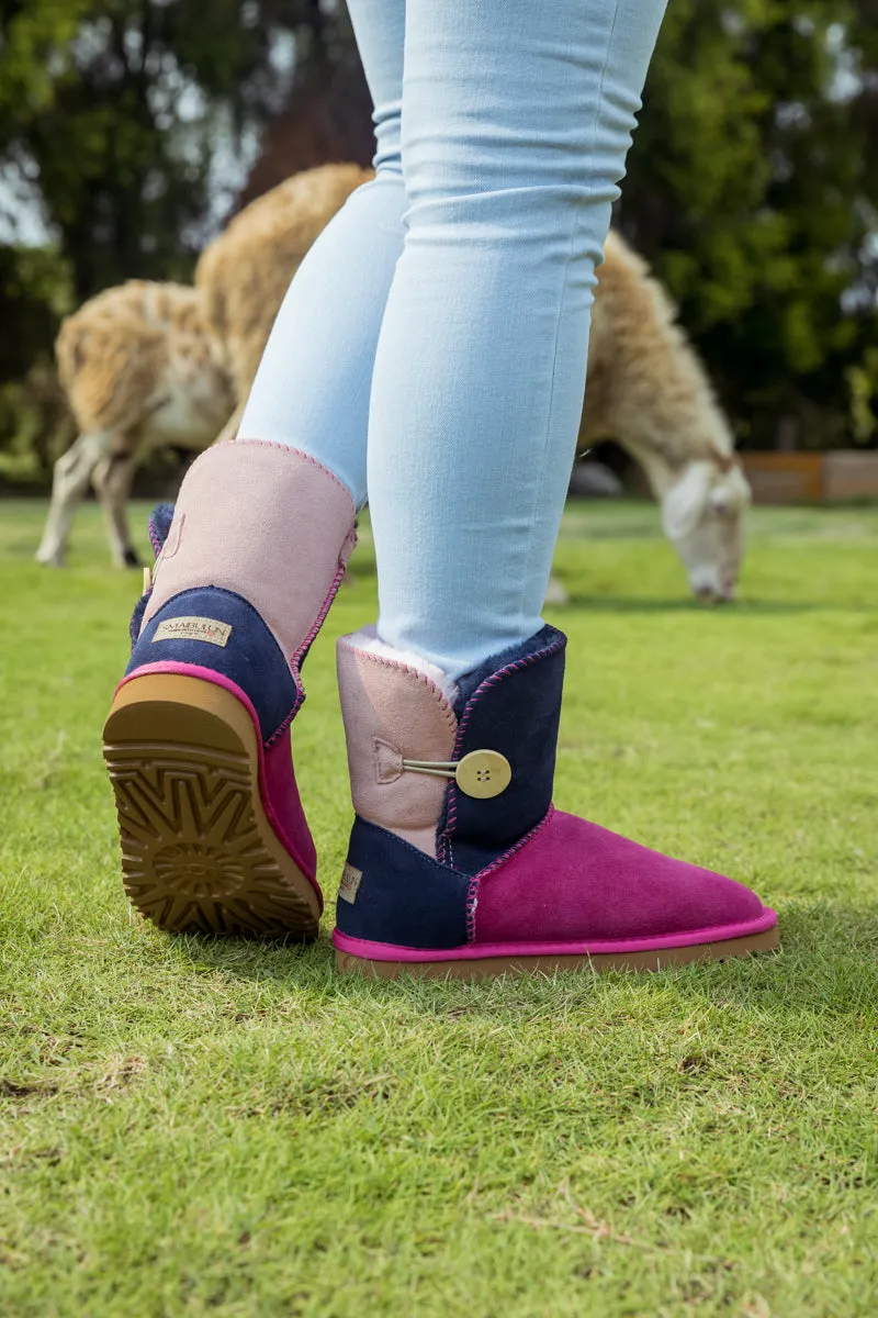 Color Block Side Button Suede Boot - Fuchsia