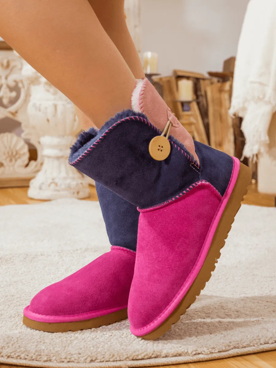 Color Block Side Button Suede Boot - Fuchsia