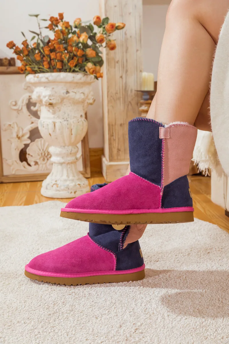 Color Block Side Button Suede Boot - Fuchsia