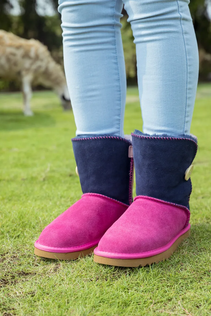 Color Block Side Button Suede Boot - Fuchsia