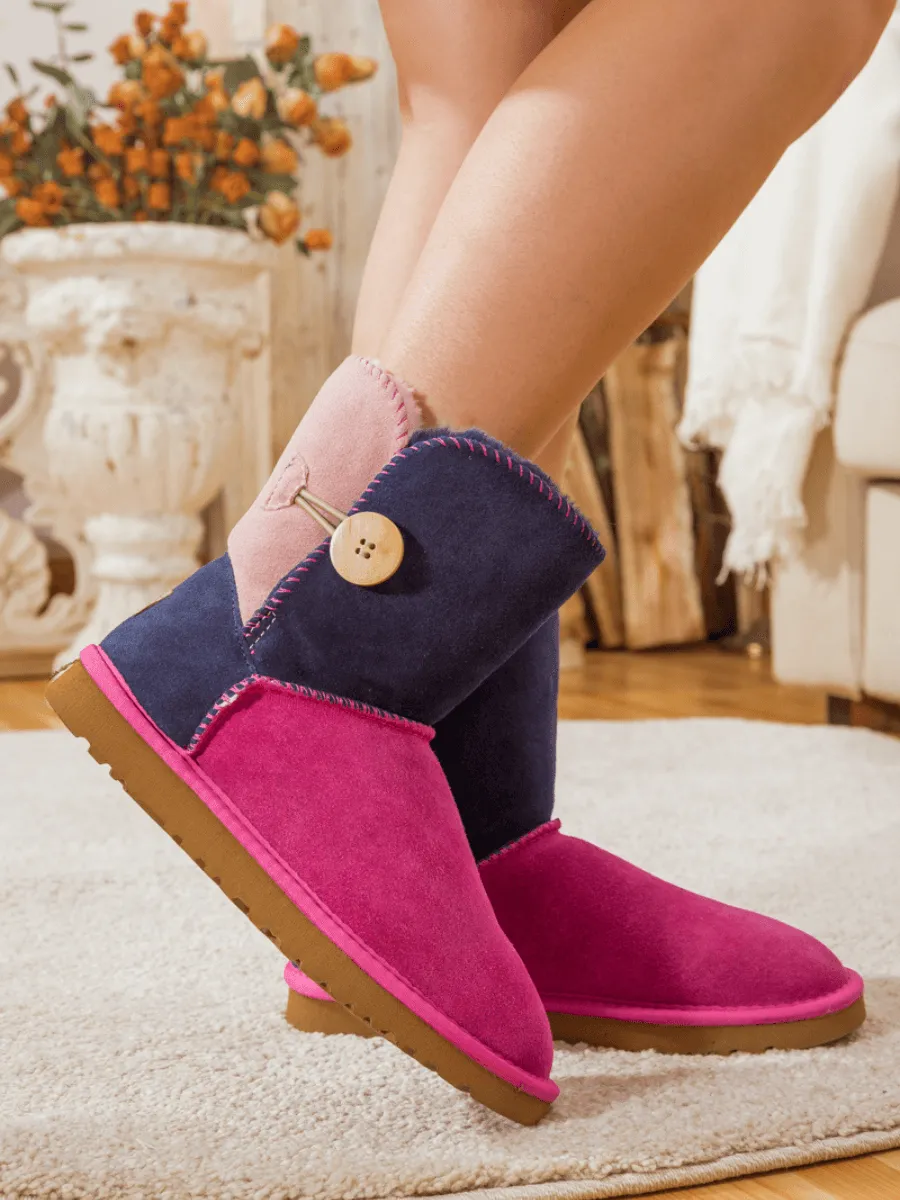 Color Block Side Button Suede Boot - Fuchsia