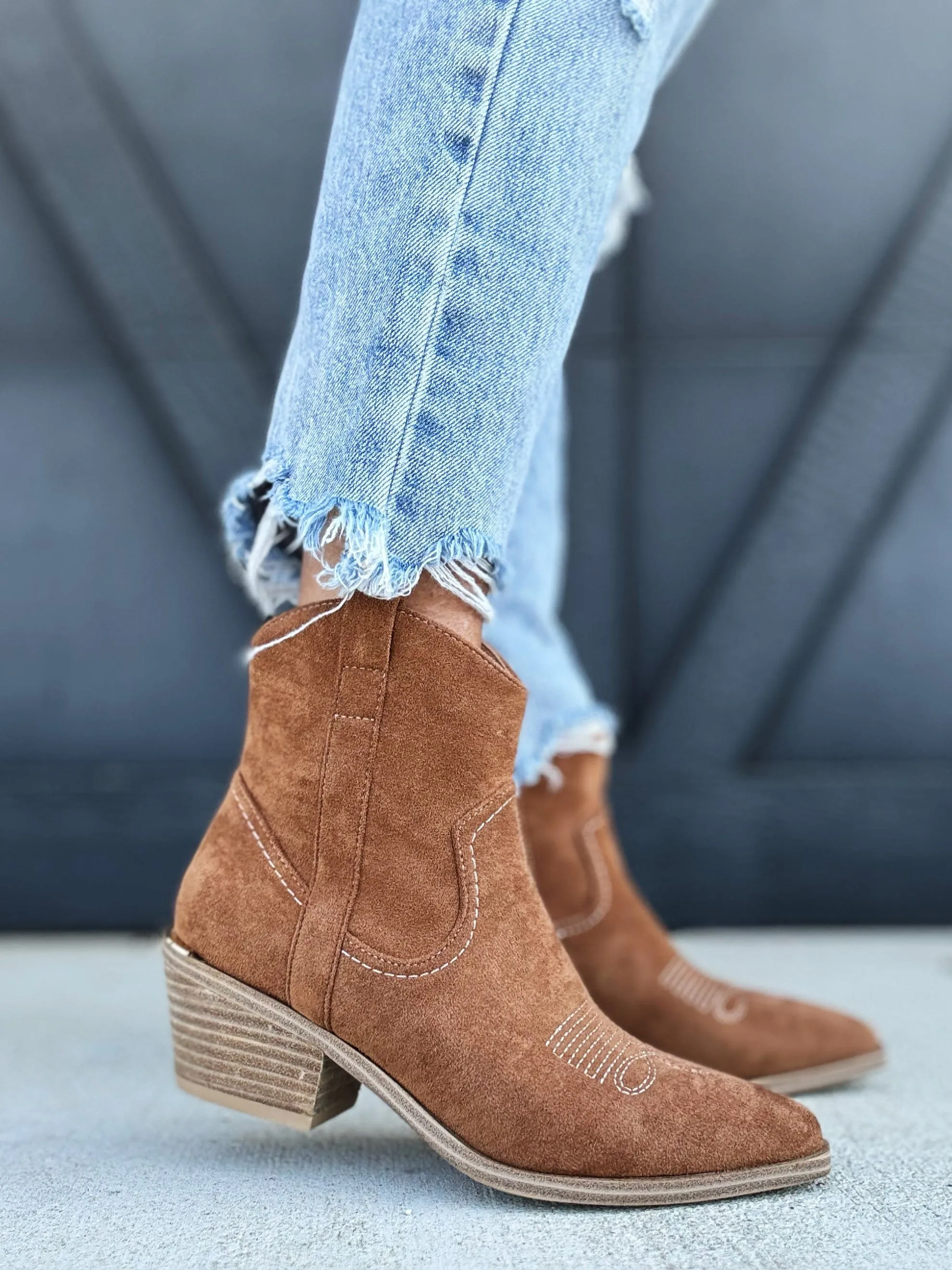Corkys Quittin Time Booties In Tobacco Faux Suede
