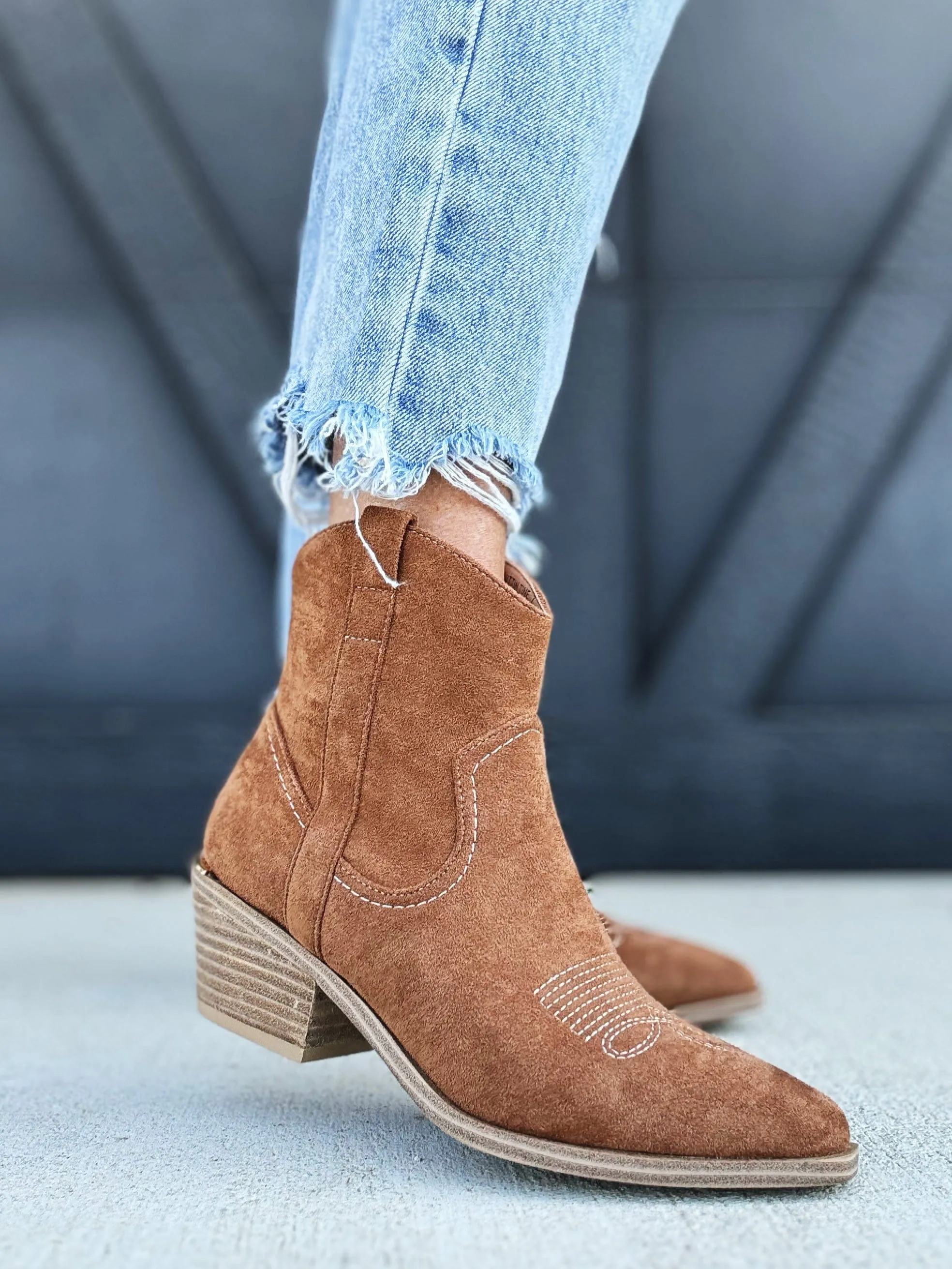 Corkys Quittin Time Booties In Tobacco Faux Suede