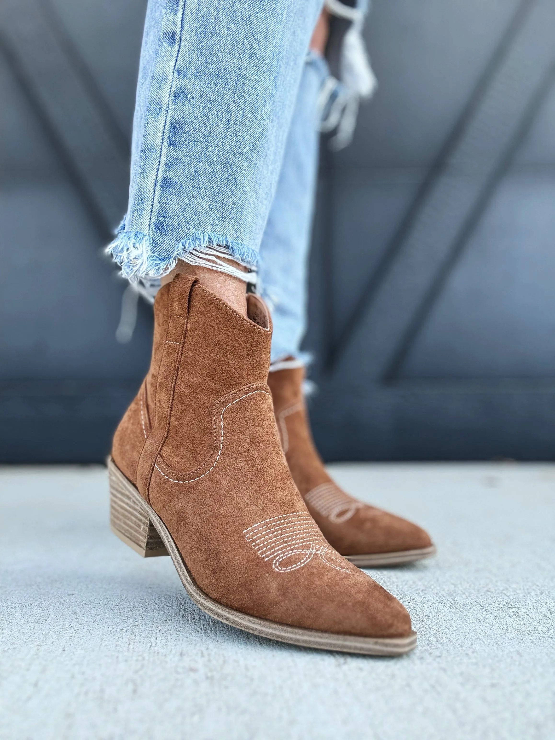 Corkys Quittin Time Booties In Tobacco Faux Suede
