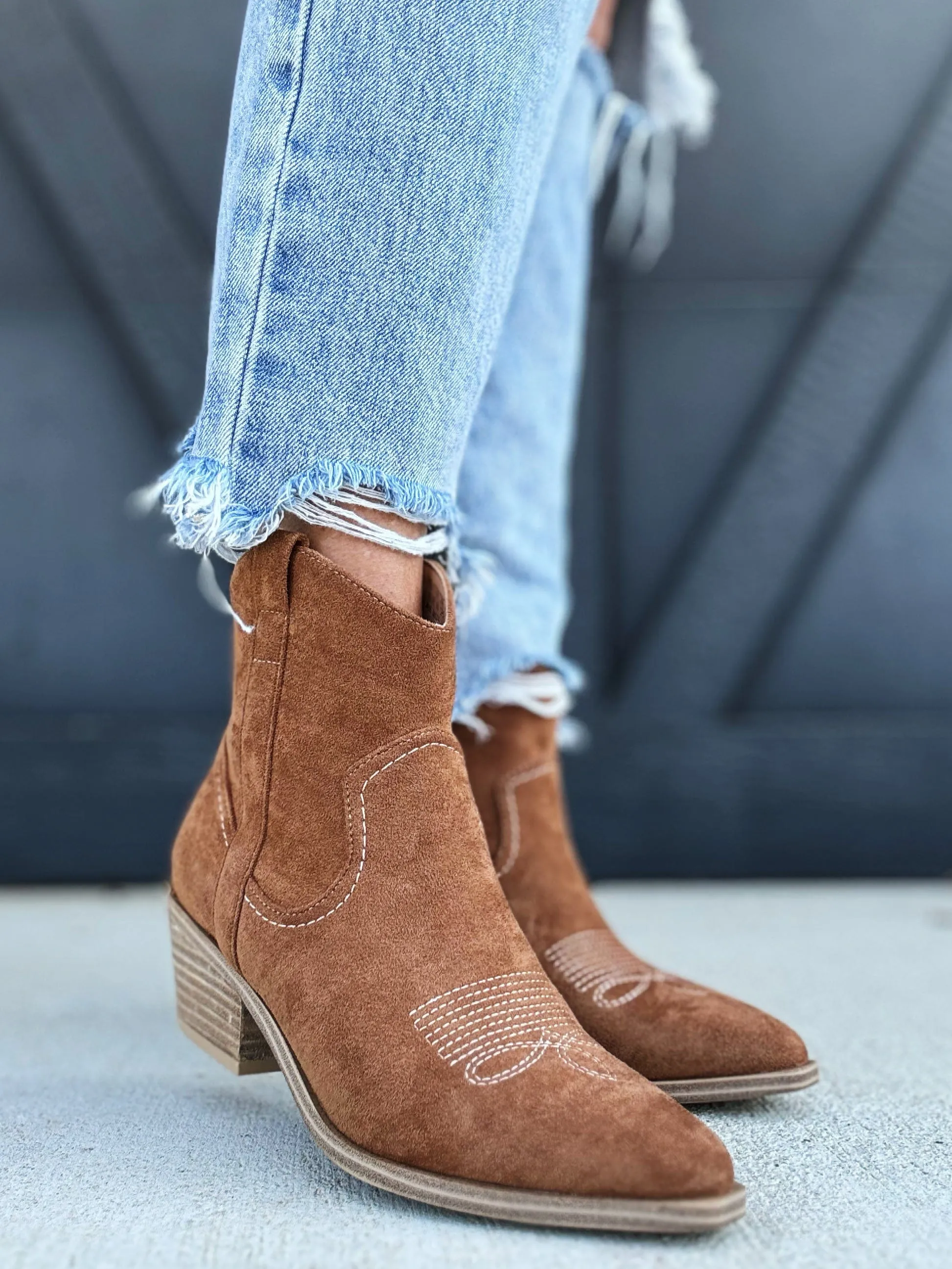 Corkys Quittin Time Booties In Tobacco Faux Suede
