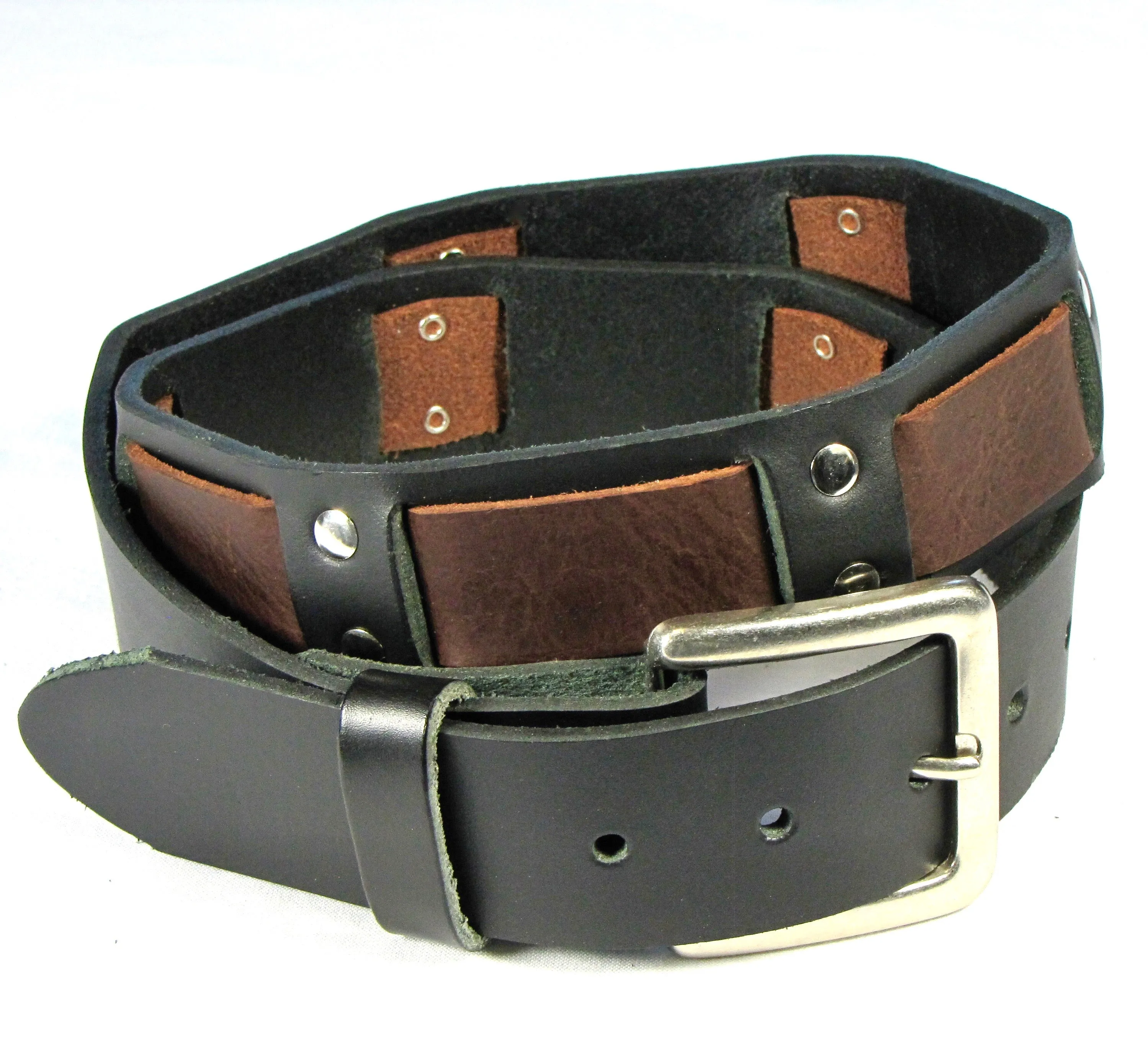 COT121S  1 1/2" Silver Studded Belt w/ Brown Strap