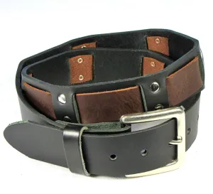 COT121S  1 1/2" Silver Studded Belt w/ Brown Strap
