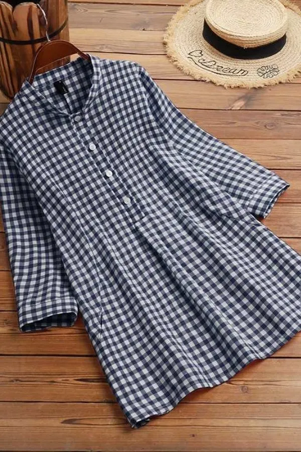 Cotton Plaid Printed Blouse
