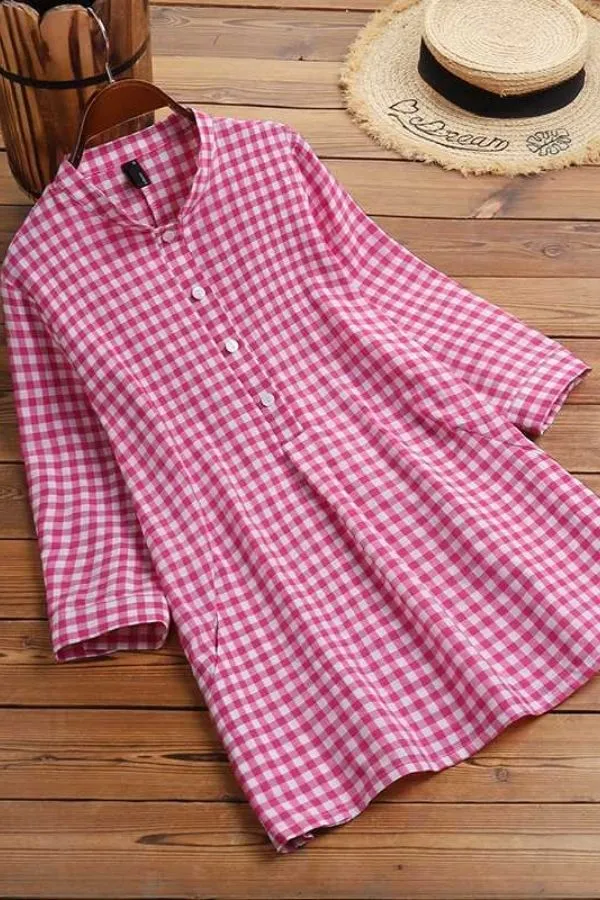 Cotton Plaid Printed Blouse