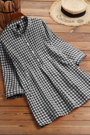 Cotton Plaid Printed Blouse