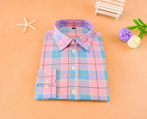 Cotton Plaid Shirts Women Blouses Long Sleeve Ladies Office Tops Flannel Shirt Plus Size Clothing For Women
