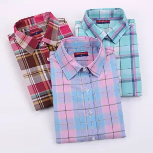 Cotton Plaid Shirts Women Blouses Long Sleeve Ladies Office Tops Flannel Shirt Plus Size Clothing For Women