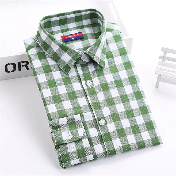 Cotton Plaid Shirts Women Blouses Long Sleeve Ladies Office Tops Flannel Shirt Plus Size Clothing For Women