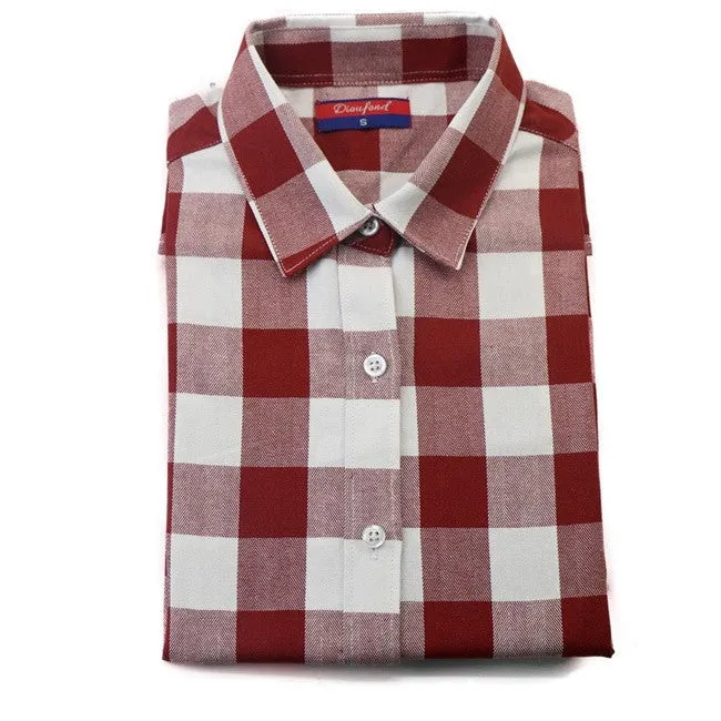 Cotton Plaid Shirts Women Blouses Long Sleeve Ladies Office Tops Flannel Shirt Plus Size Clothing For Women