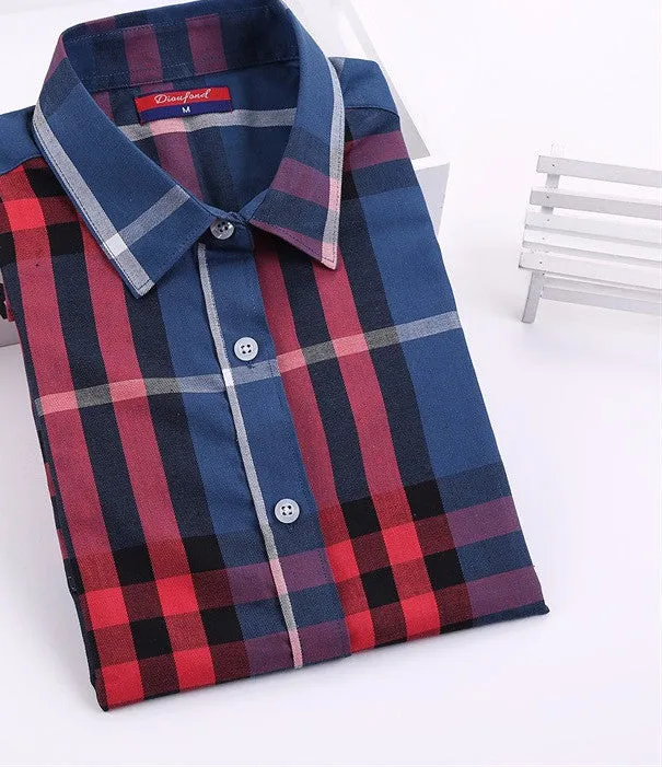 Cotton Plaid Shirts Women Blouses Long Sleeve Ladies Office Tops Flannel Shirt Plus Size Clothing For Women