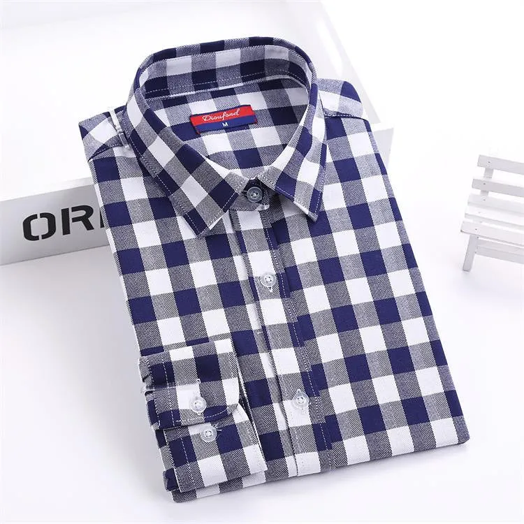 Cotton Plaid Shirts Women Blouses Long Sleeve Ladies Office Tops Flannel Shirt Plus Size Clothing For Women
