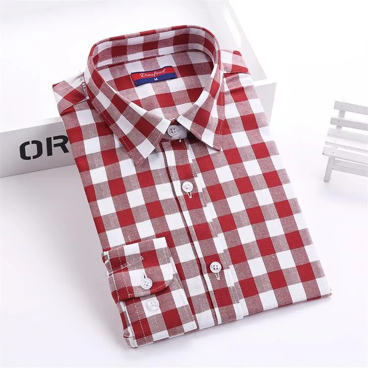 Cotton Plaid Shirts Women Blouses Long Sleeve Ladies Office Tops Flannel Shirt Plus Size Clothing For Women