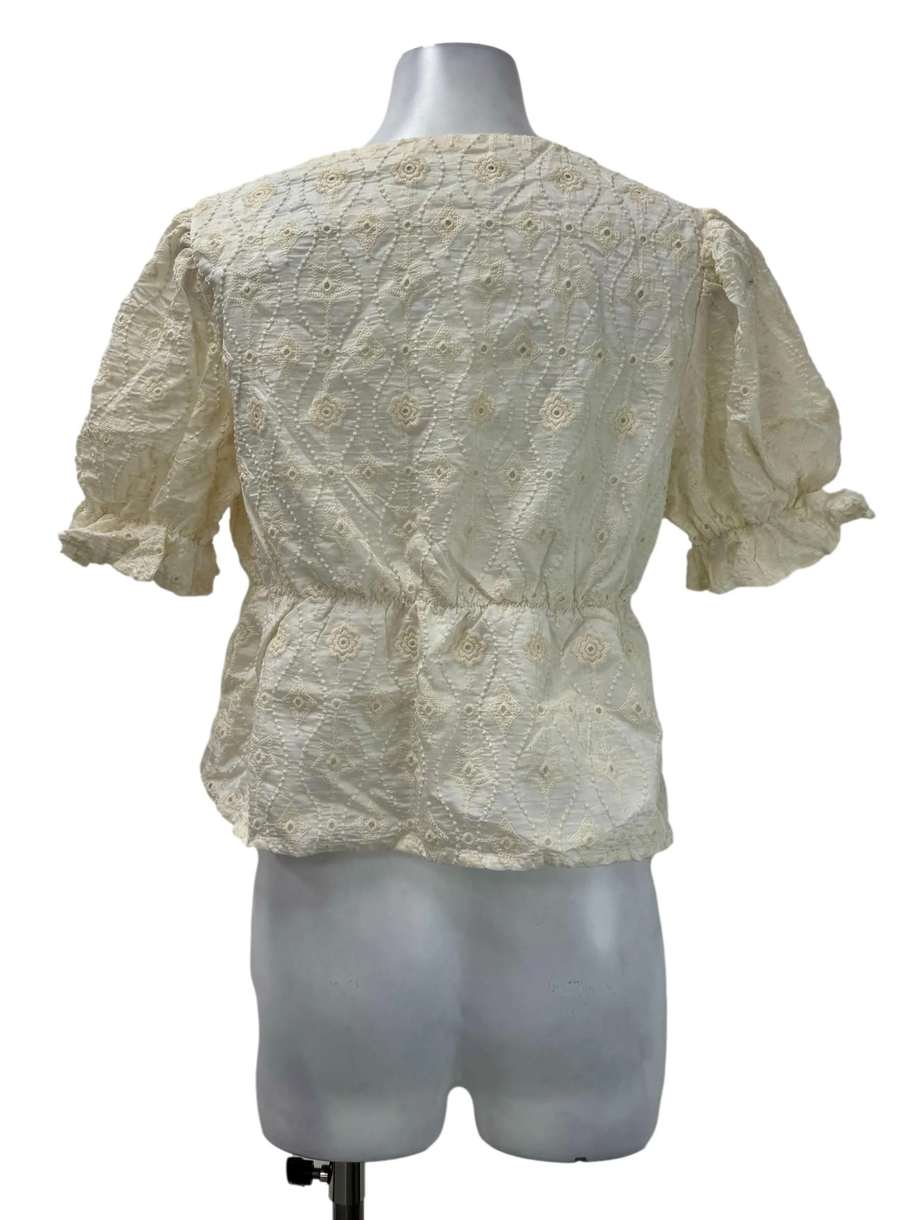 Cream Eyelet Front Tie Blouse