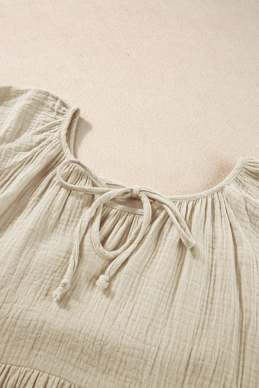 Crinkle Patched Tied Neck Blouse