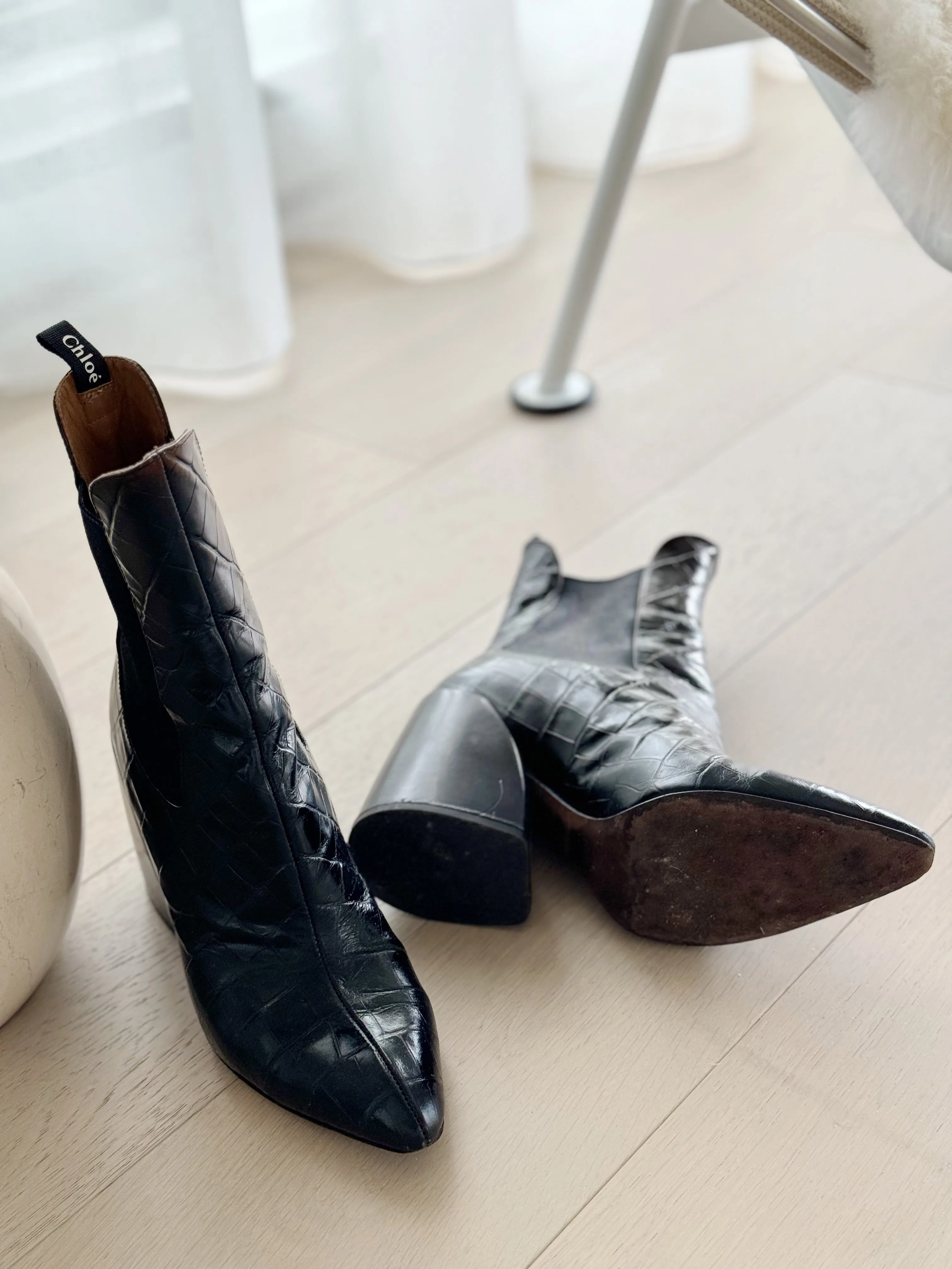 Croc Effect Leather Booties