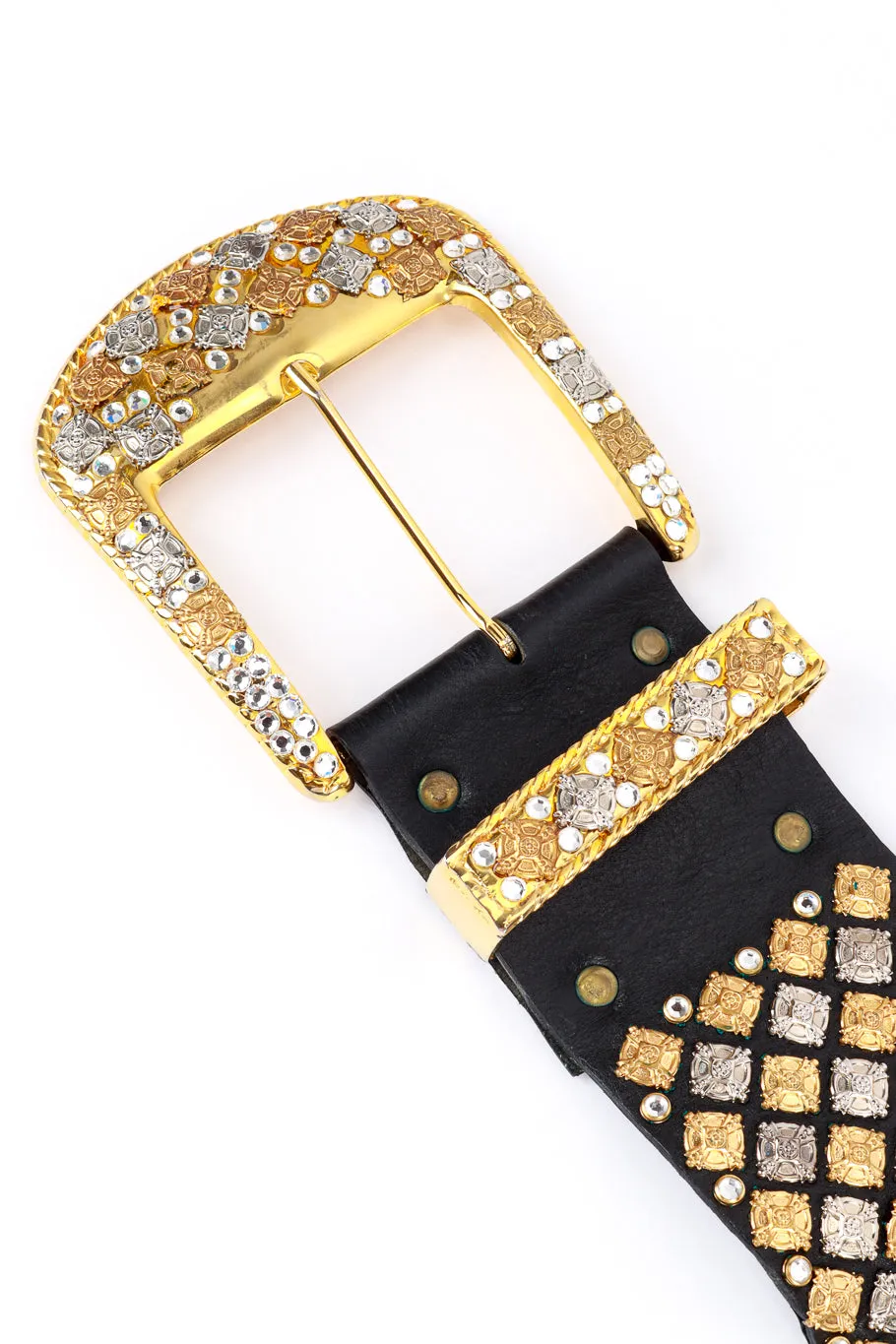Cross Crystal Studded Leather Belt