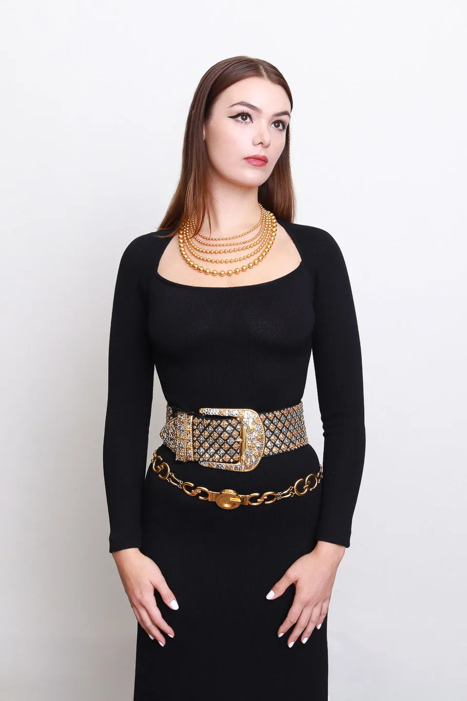 Cross Crystal Studded Leather Belt