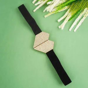 Crystal Studded Gold Heart Buckle Belt