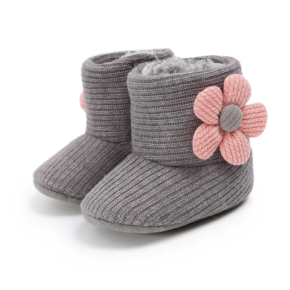 Cute Flower Knit Baby Booties