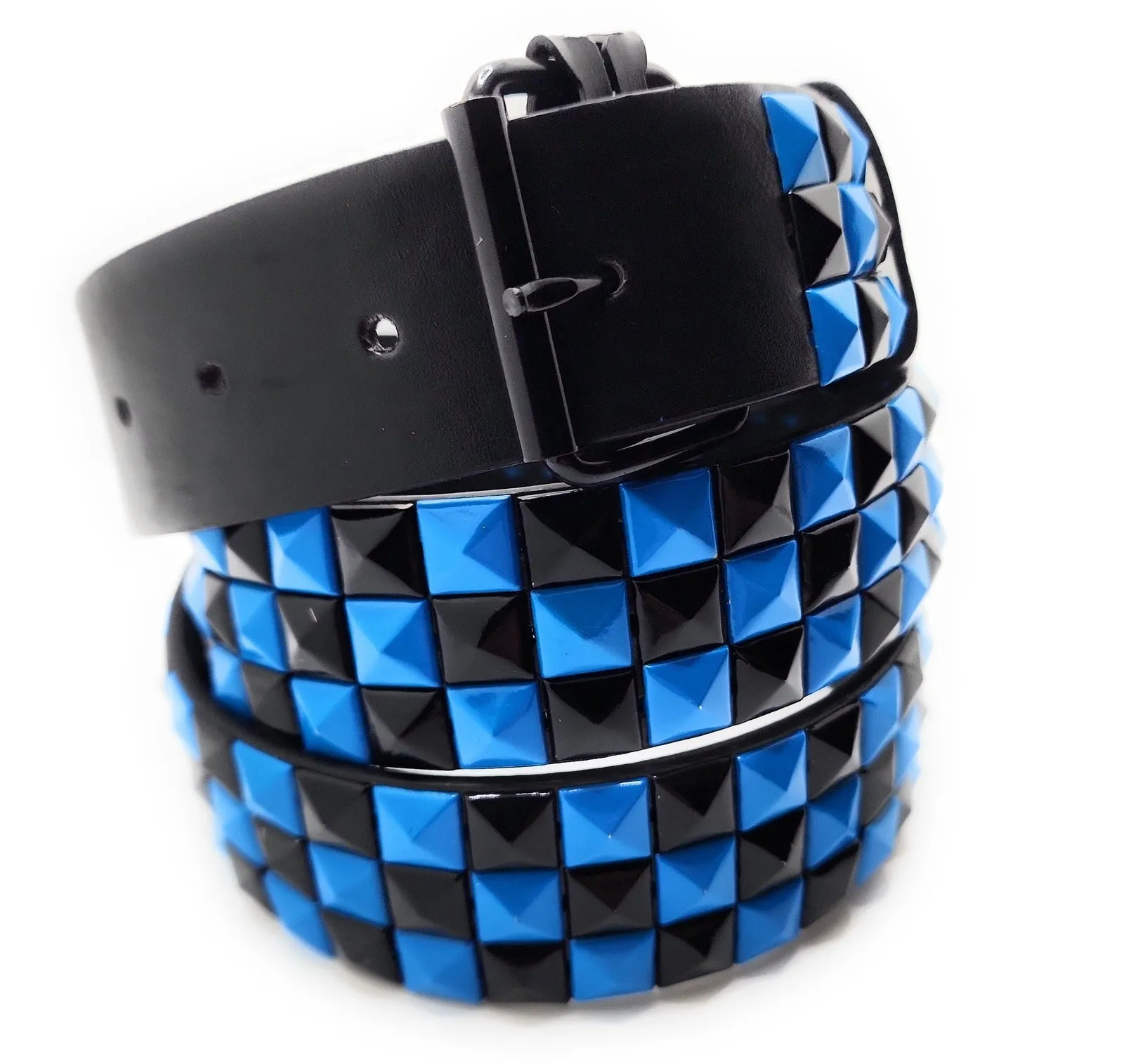 Deep Blue & Black Pyramid Studded Belt Punk