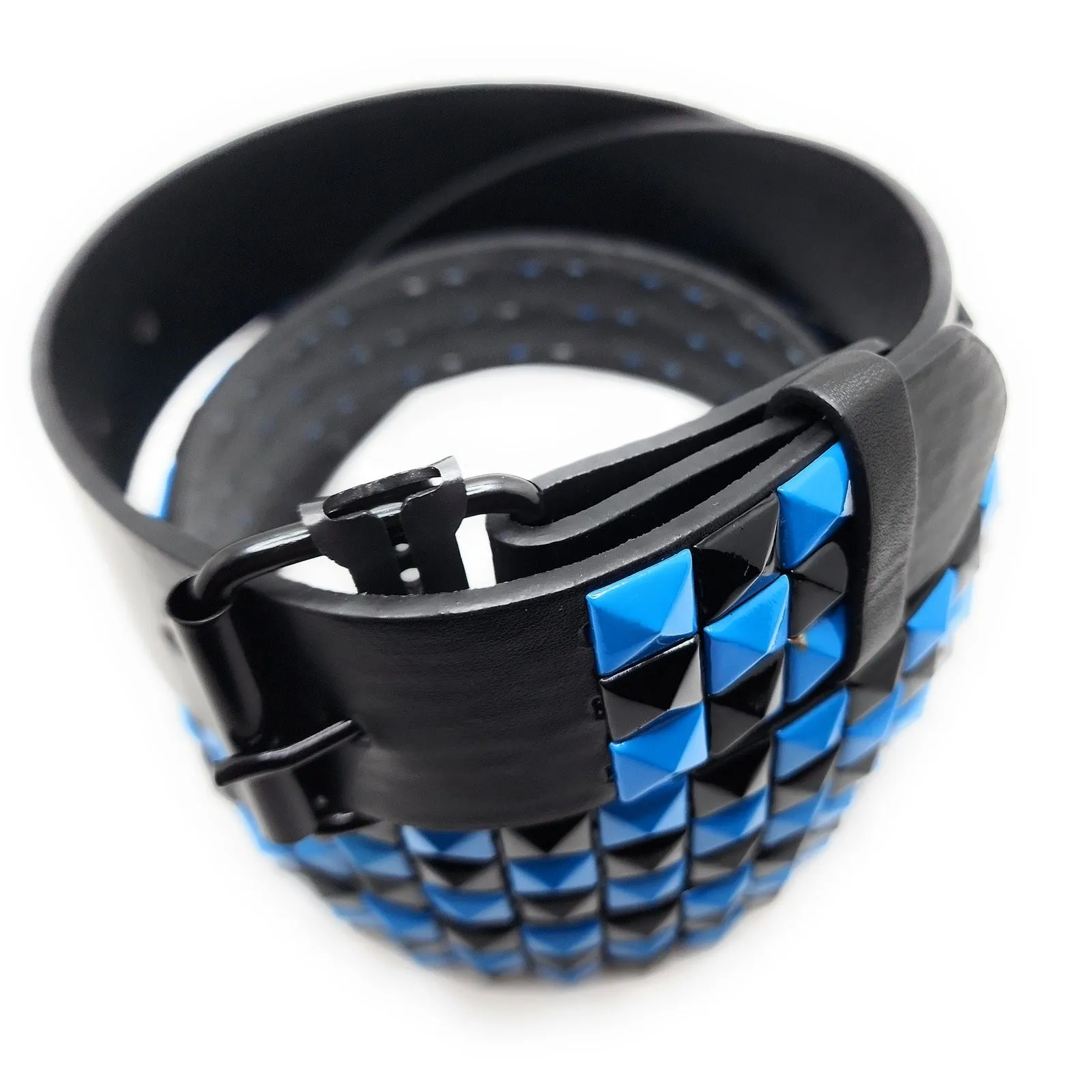 Deep Blue & Black Pyramid Studded Belt Punk