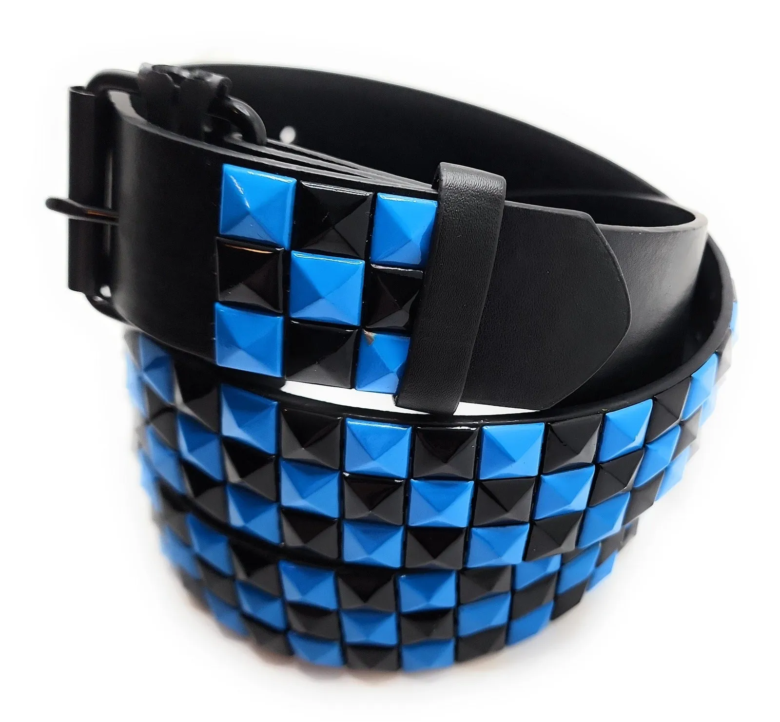 Deep Blue & Black Pyramid Studded Belt Punk