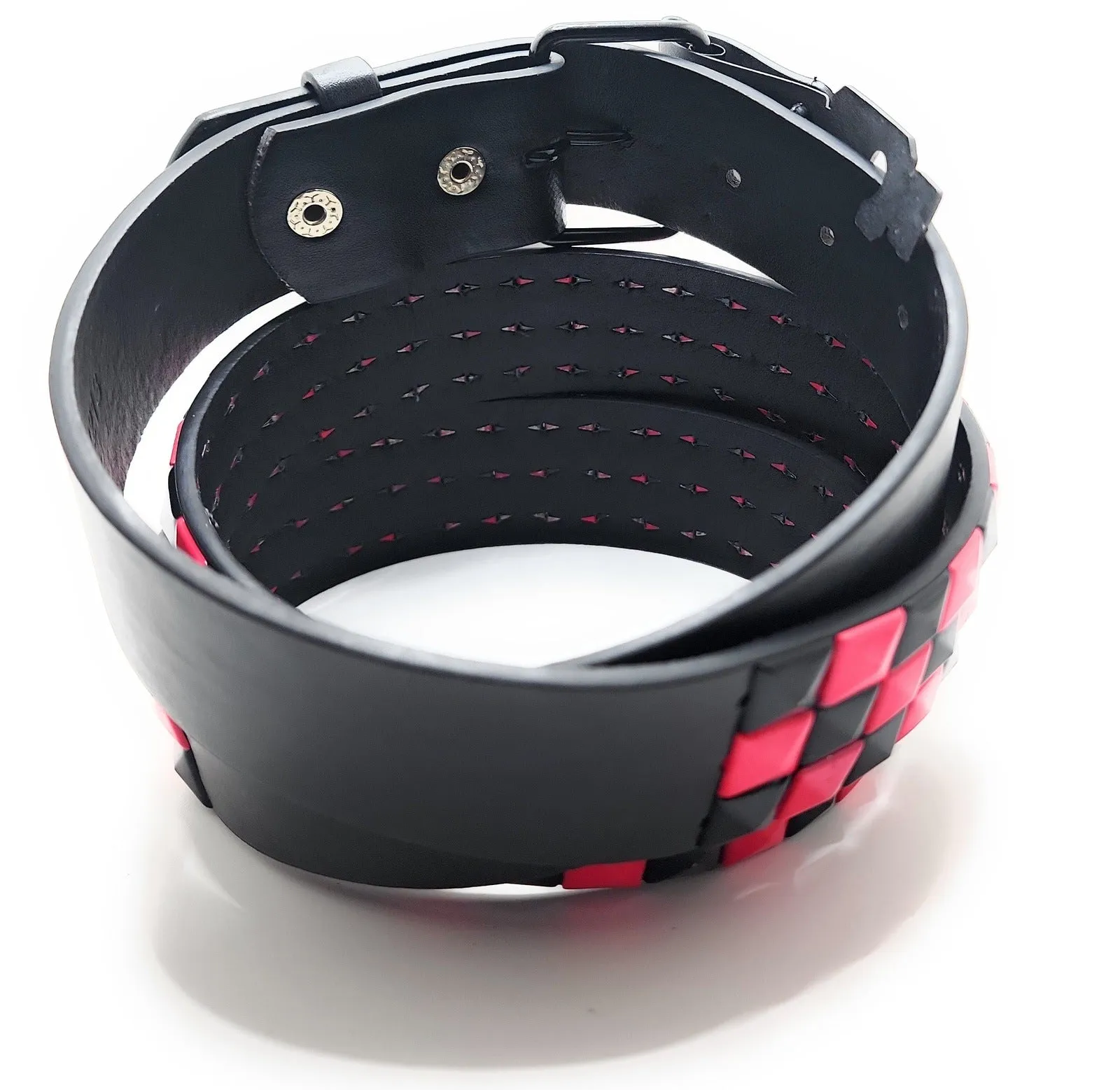 Deep Pink & Black Checkered Pyramid Studded Belt Punk