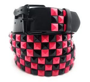 Deep Pink & Black Checkered Pyramid Studded Belt Punk