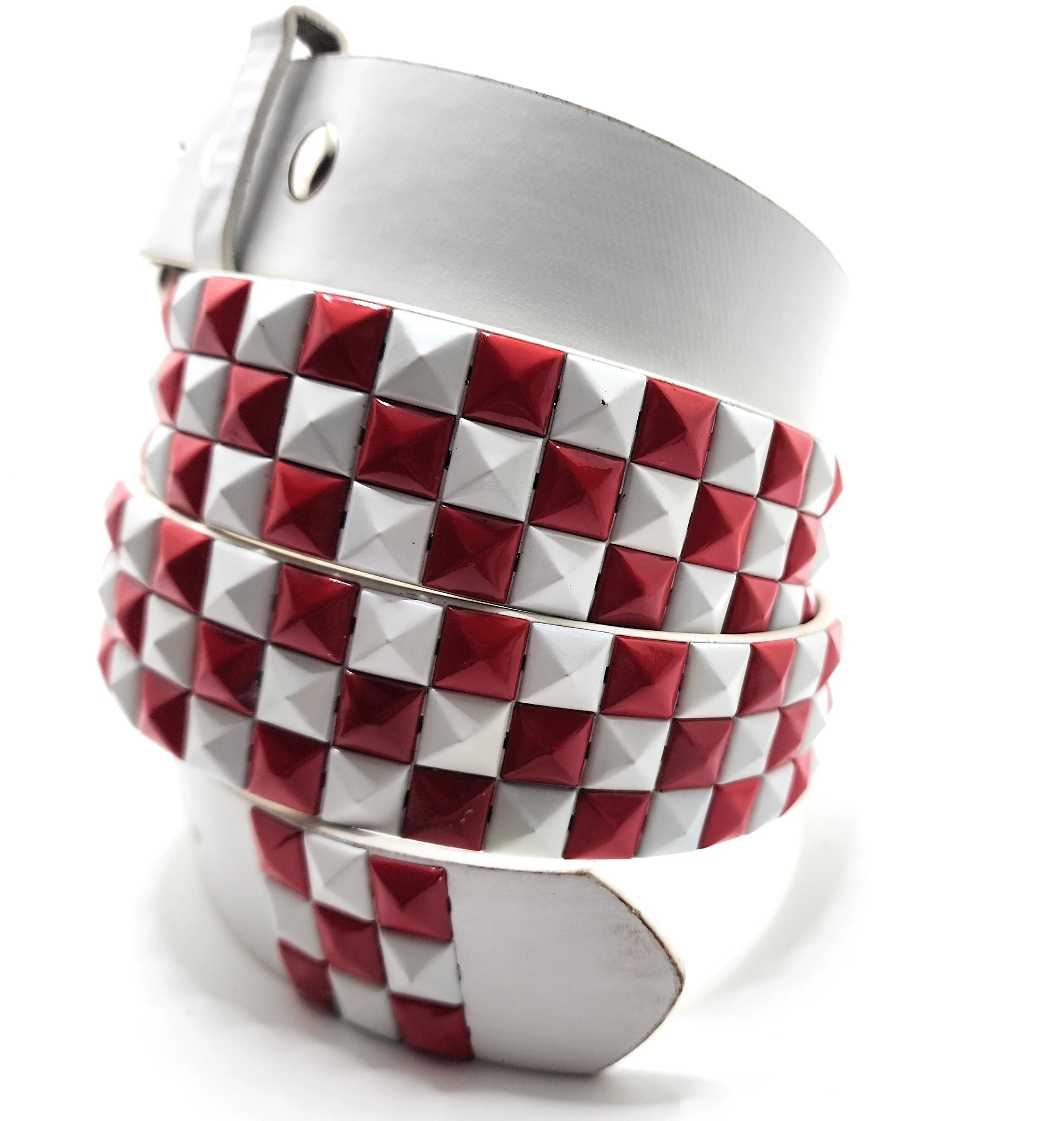 Deep Red & Black Checkered Pyramid Studded Belt Punk