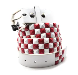 Deep Red & Black Checkered Pyramid Studded Belt Punk
