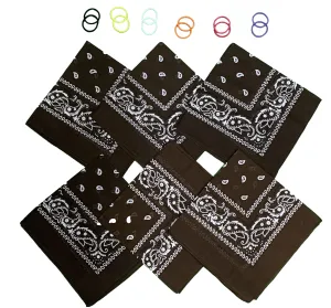 DIY Face Mask Kit- 6 bandanas   12 Pony Tail Holders - Make 6 Masks (Dk Brn)