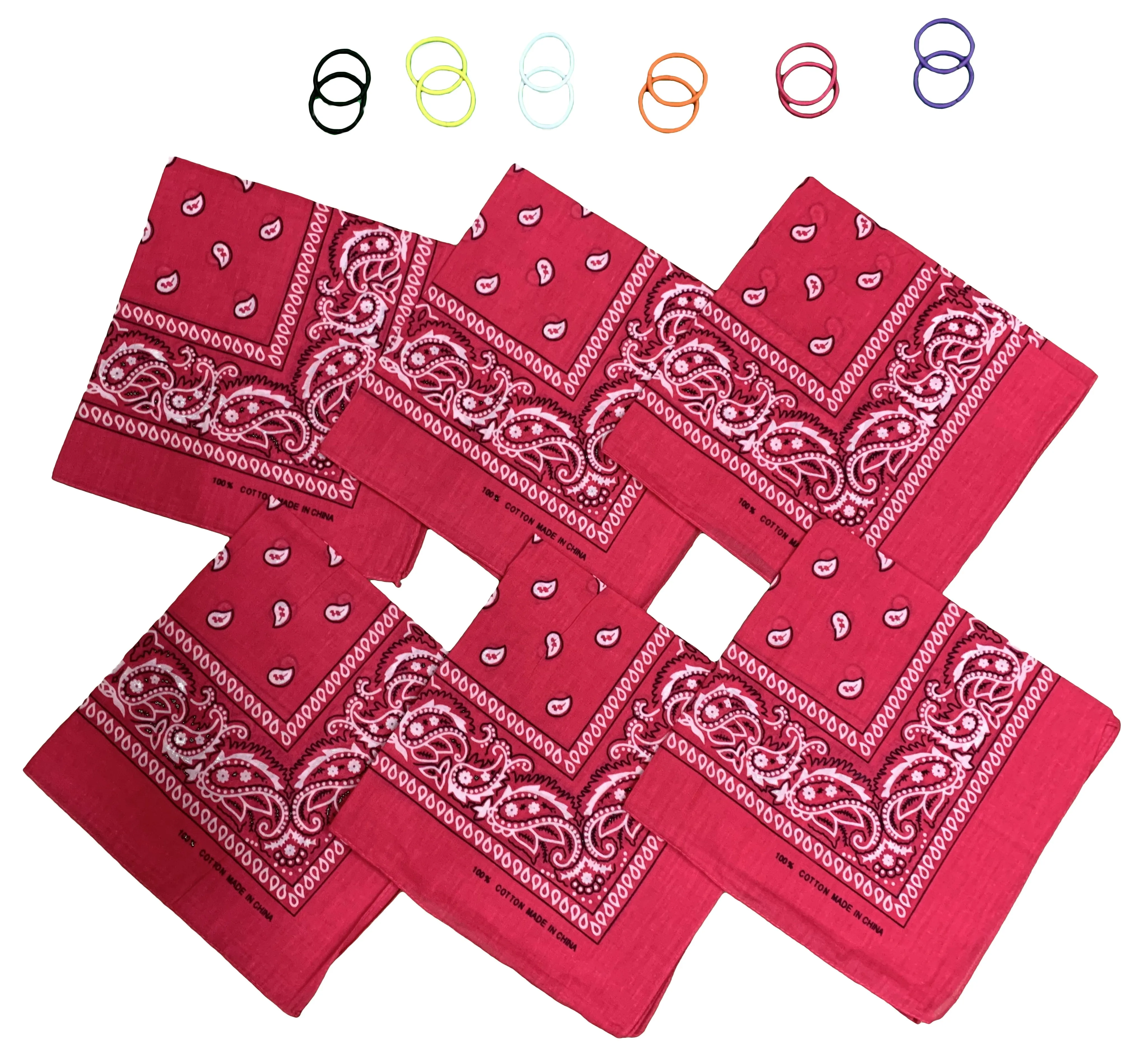 DIY Face Mask Kit- 6 bandanas   12 Pony Tail Holders - Make 6 Masks (Dk Pink)