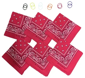 DIY Face Mask Kit- 6 bandanas   12 Pony Tail Holders - Make 6 Masks (Dk Pink)