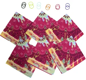 DIY Face Mask Kit- 6 bandanas   12 Pony Tail Holders - Make 6 Masks (Pink)