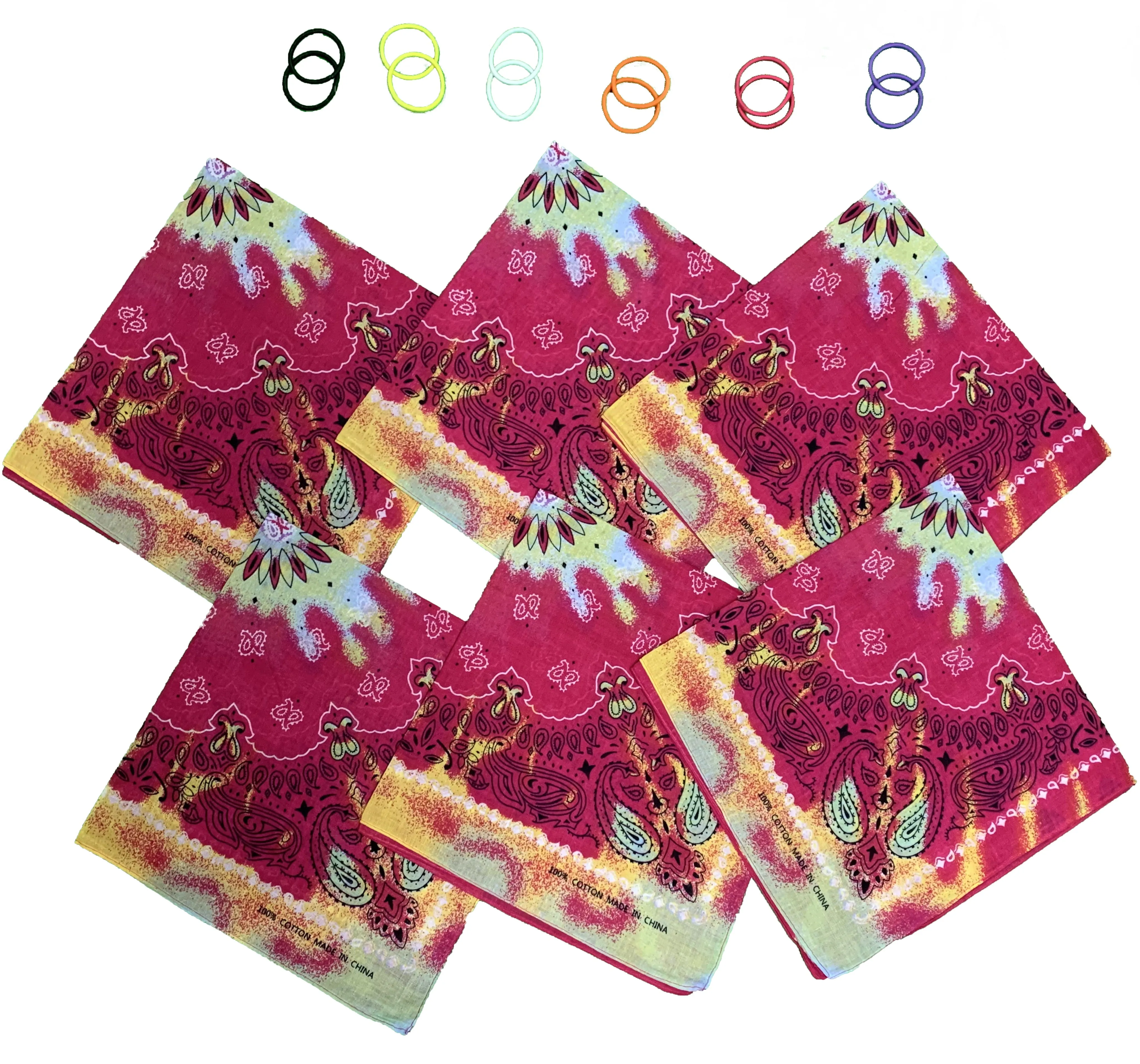 DIY Face Mask Kit- 6 bandanas   12 Pony Tail Holders - Make 6 Masks (Pink)