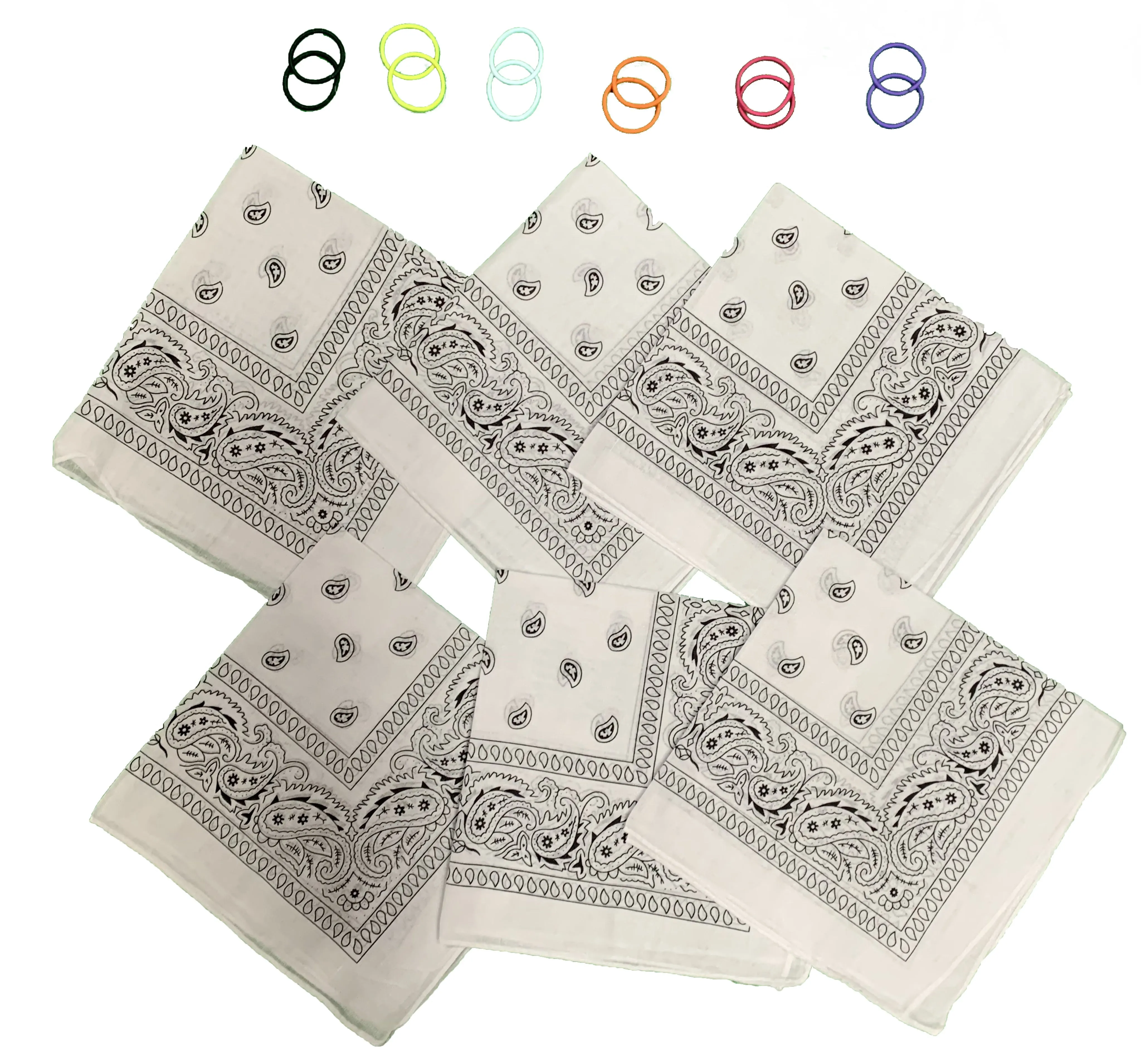 DIY Face Mask Kit- 6 bandanas   12 Pony Tail Holders - Make 6 Masks (White)