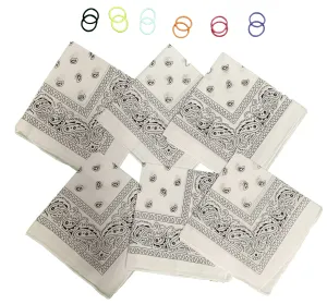 DIY Face Mask Kit- 6 bandanas   12 Pony Tail Holders - Make 6 Masks (White)