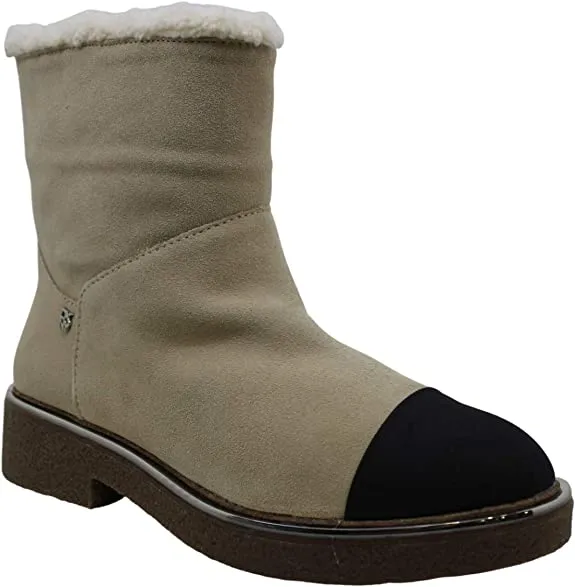 DKNY Women's Shoes Fay Suede Cap Toe Ankle Fashion, Sandstone/Black, Size 4.0