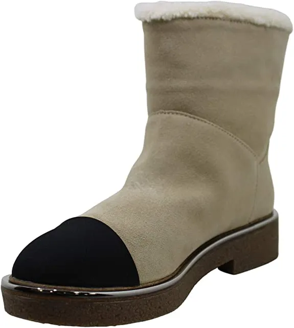 DKNY Women's Shoes Fay Suede Cap Toe Ankle Fashion, Sandstone/Black, Size 4.0